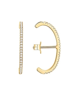 14K Gold Plated 925 Sterling Silver Post Minimalist Suspender Ear Cuff Earrings for Women | Wrap Earlobe Studs