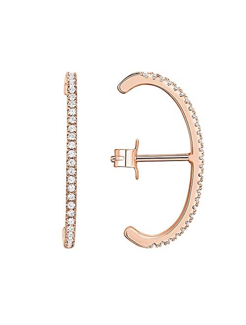 PAVOI 14K Gold Plated 925 Sterling Silver Post Minimalist Suspender Ear Cuff Earrings for Women | Wrap Earlobe Studs