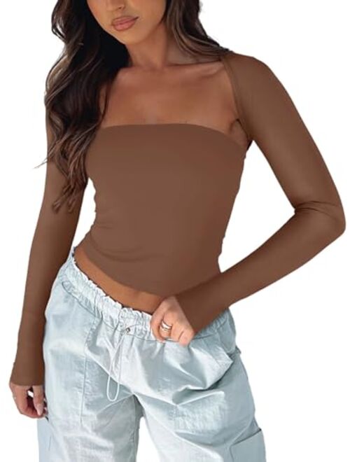 REORIA Women's Sexy Backless Long Sleeve Ribbed Knit Cardigan Open Front Bolero Shrug Crop Tops