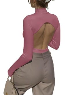 Women's Sexy Mock Turtleneck Backless Long Sleeve Slimming Going Out Bodysuits Tops