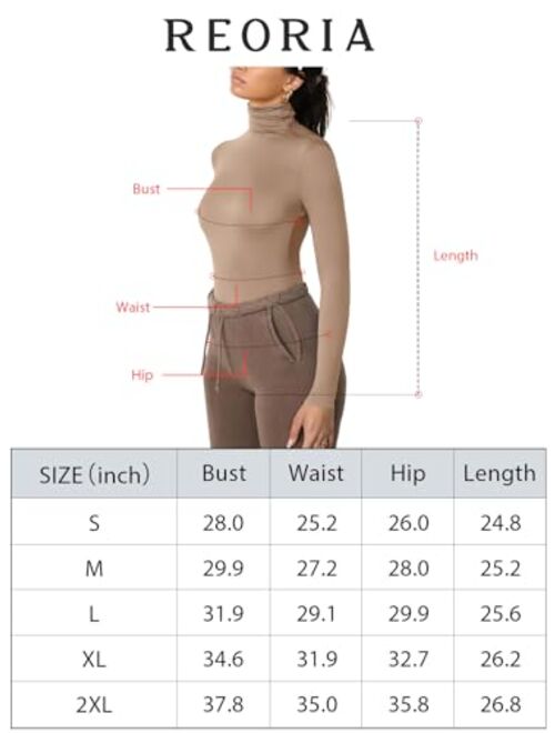 REORIA Women's Sexy Mock Turtleneck Backless Long Sleeve Slimming Going Out Bodysuits Tops