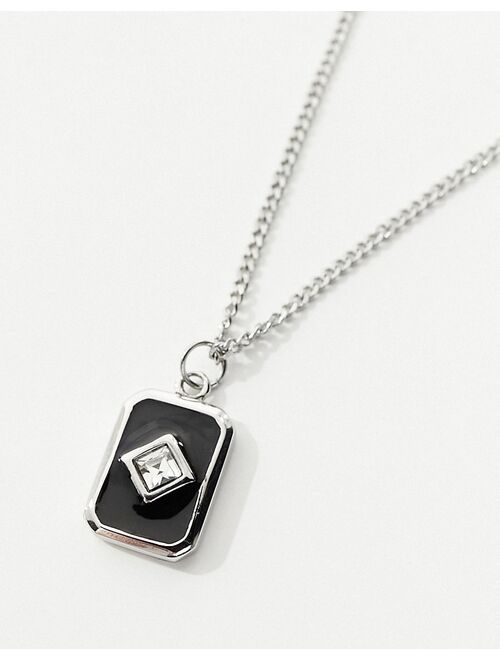 ASOS DESIGN waterproof stainless steel necklace with square pendant in silver tone
