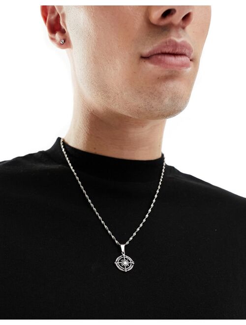 ASOS DESIGN waterproof stainless steel chain with compass pendant in silver tone