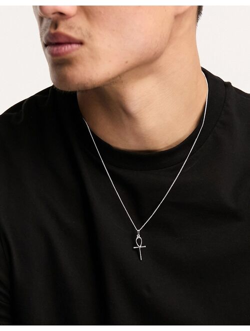 ASOS DESIGN necklace with ditsy ankh pendant in silver tone
