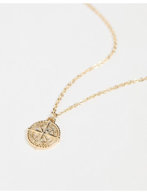ASOS DESIGN neckchain with compass pendant in gold tone