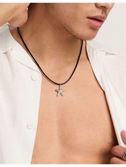 cord necklace with metal starfish pendant in black
