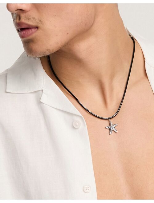 ASOS DESIGN cord necklace with metal starfish pendant in black