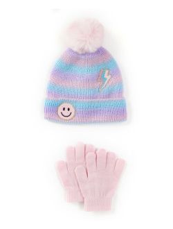 INMOCEAN Rainbow Sugar Big Girls Hat with Patches and Gloves, 2 Piece Set