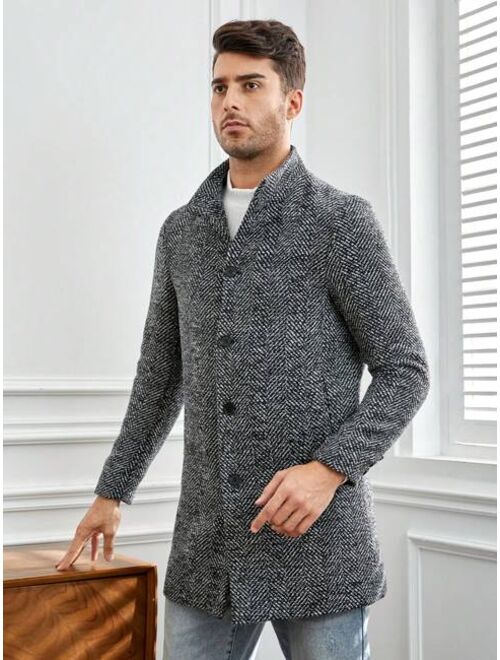 Shein Manfinity Mode Men Button Front Tweed Overcoat