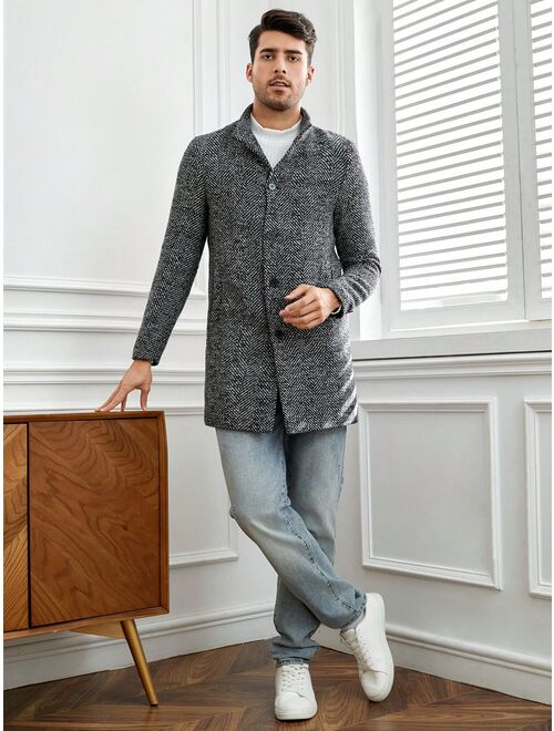 Shein Manfinity Mode Men Button Front Tweed Overcoat