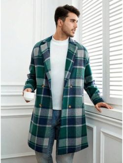 Shein Manfinity Homme Men Plaid Double Breasted Overcoat