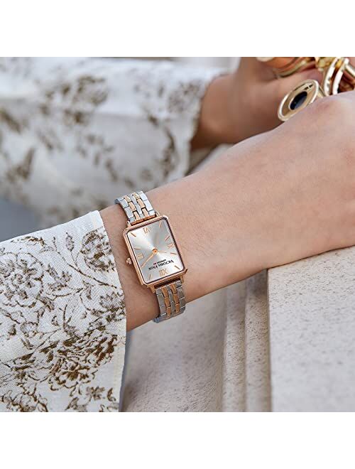 VICTORIA HYDE Women Watches Green Mother of Pearl Dial Ladies Wristwatches Genuine Leather Strap Classic Rectangular Case