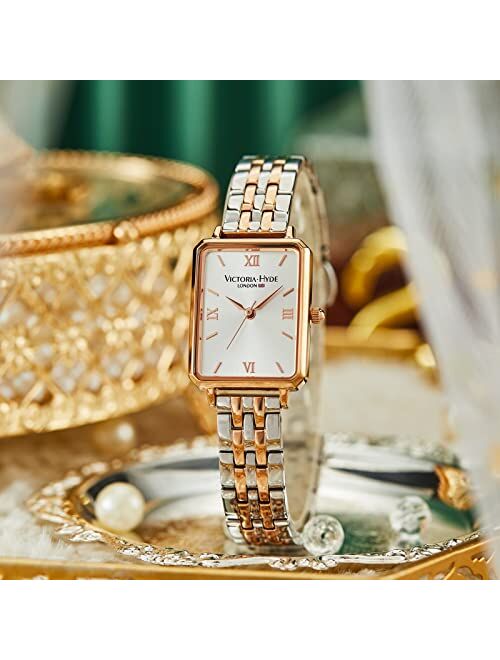 VICTORIA HYDE Women Watches Green Mother of Pearl Dial Ladies Wristwatches Genuine Leather Strap Classic Rectangular Case
