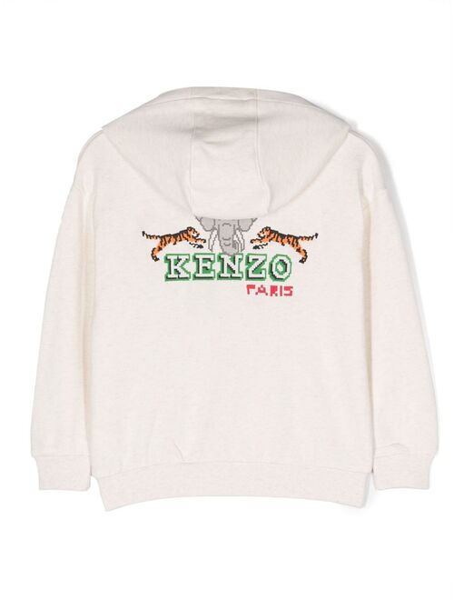 Kenzo Kids logo-embroidered zip-up hoodie