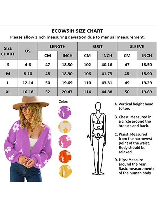 ECOWISH Women's Cardigan Sweaters - Floral Knit Open Front Cardigans Long Sleeve Sweater Outwear Tops for Women