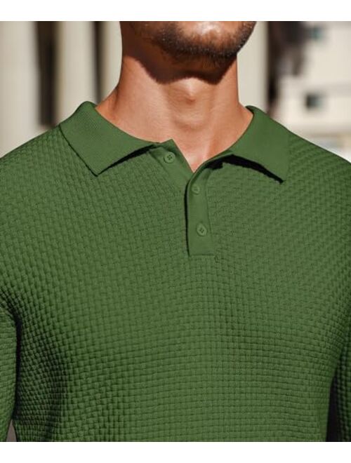 Zaitun Mens Long Sleeve Knit Polo Shirts Casual Lightweight Collared Sweater