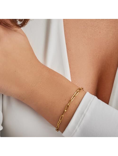CHIC IN GOLD Gold Bracelets for Women, Paperclip Link Chain Adjustable Bracelet with a Lobster Clasp 18k Real Gold Plated Yellow Rose Silver Stainless Steel, Handcrafted 