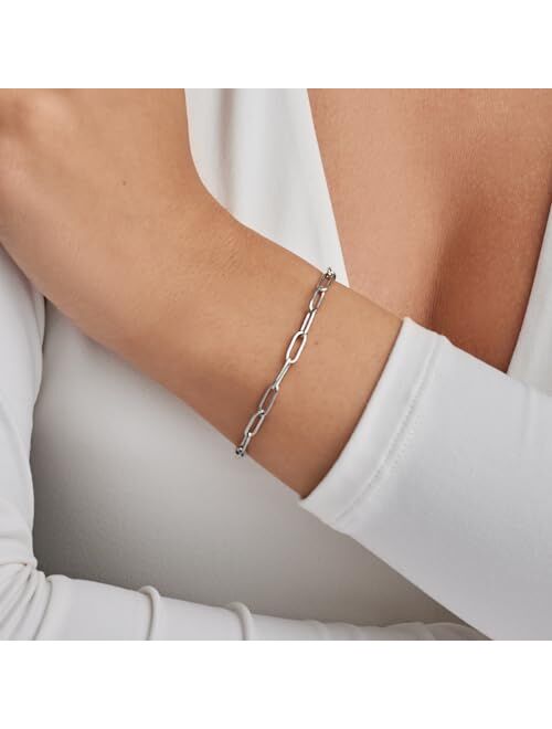 CHIC IN GOLD Gold Bracelets for Women, Paperclip Link Chain Adjustable Bracelet with a Lobster Clasp 18k Real Gold Plated Yellow Rose Silver Stainless Steel, Handcrafted 