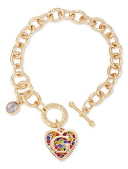 GUESS Gold-Tone Rainbow Pav Logo Heart Link Bracelet