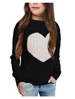 Batermoon Girls' Pullover Sweaters Long Sleeve Cute Heart Pattern Crewneck Knit Jumper Tops