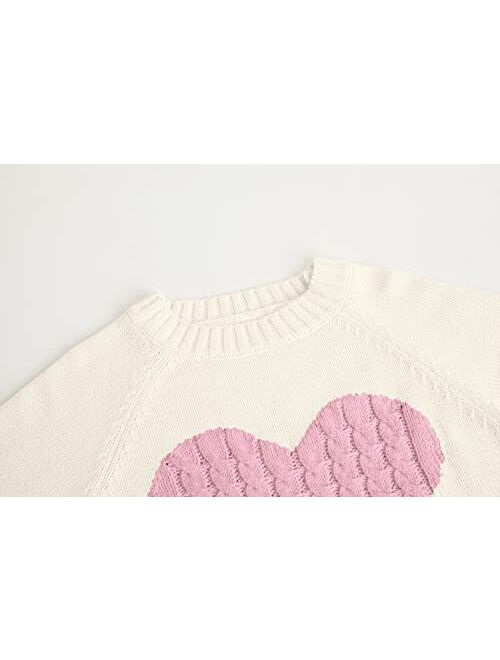 Batermoon Girls' Pullover Sweaters Long Sleeve Cute Heart Pattern Crewneck Knit Jumper Tops