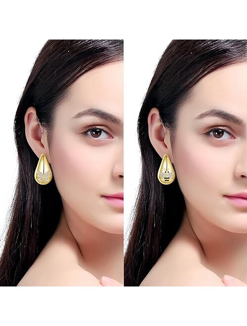 Cuicanstar 2 Pairs Earrings Set for Women, Lightweight Hollow Gold Hoops. Silver Hoop Earrings, 14k Gold Teardrop Hoop Earrings, Rhinestone Waterdrop Earrings Set for Gir