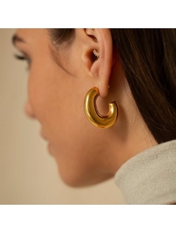 Moodear Gold Hoop Earrings Gold Earrings 14K Gold Plated Dainty Chunky Earrings for Women Open Hoops Earrings Hypoallergenic Lightweight Trendy Gold Jewelry Women Girls