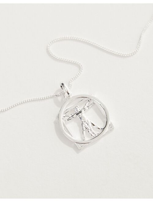 ASOS DESIGN sterling silver necklace with Vitruvian pendant in silver