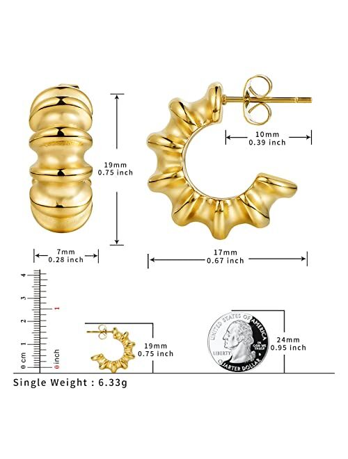 POVIK Chunky Hoop Earrings for Women 18K Gold Plated Thick Earring Huggie Hoops Open Circle Stainless Steel Jewelry Hypoallergenic