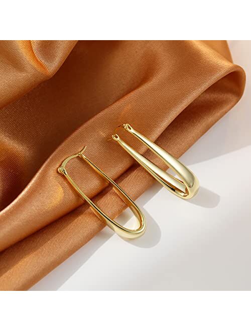 KesaPlan Thick Gold Hoop Earrings for Women,18K Gold Plated Sterling Silver Chunky Hoop Earrings Fashion Geometry Square Earrings Gold Jewelry for Gifts