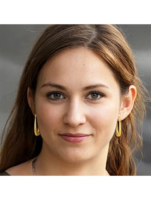 KesaPlan Thick Gold Hoop Earrings for Women,18K Gold Plated Sterling Silver Chunky Hoop Earrings Fashion Geometry Square Earrings Gold Jewelry for Gifts