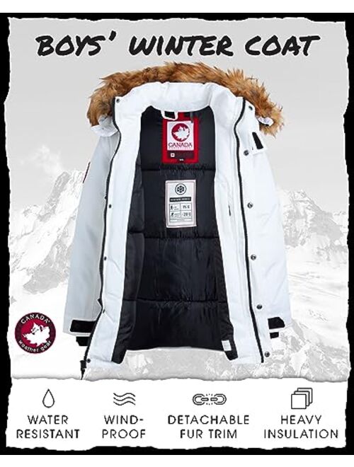 CANADA WEATHER GEAR Boys Winter Coat - Heavyweight Ski Jacket, Fur Trim Hood - Outerwear Parka (8-20)