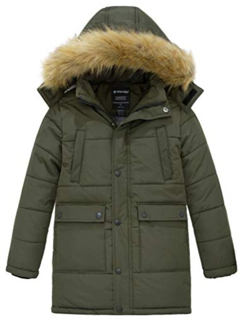 Wantdo Boy's Mid-Long Warm Winter Coat Quilted Fleece Lined Puffer Jacket with Detachable Fur Hood