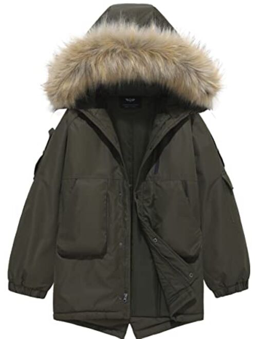 GGleaf Boys' Winter Coat Warm Puffer Parka Waterproof Jacket with Detachable Fur Hood for Big Boys