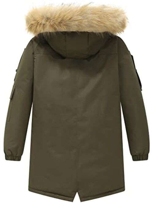 GGleaf Boys' Winter Coat Warm Puffer Parka Waterproof Jacket with Detachable Fur Hood for Big Boys