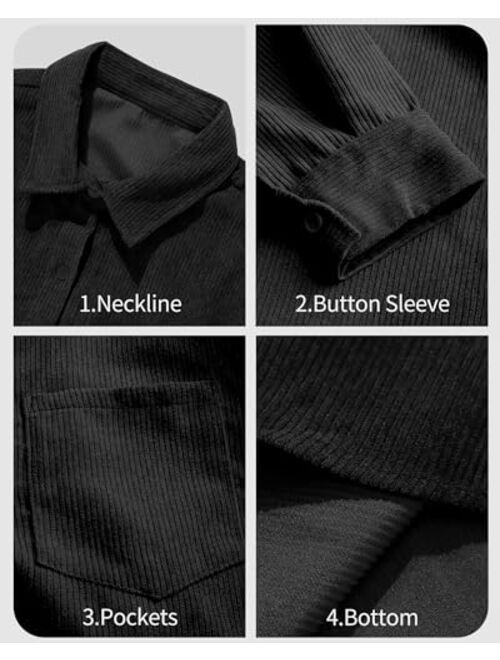 TROBOY Men's Ribbed Corduroy Shirt Long Sleeve Button Down Slim Fit Lightweight Casual Jacket