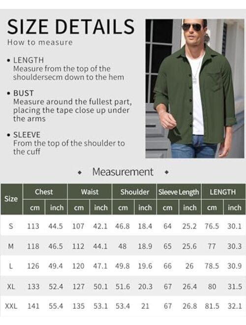 TROBOY Corduroy Shirts for Men,Long Sleeve Button Down Casual Ribbed Shacket Slim Fit Lightweight Jacket