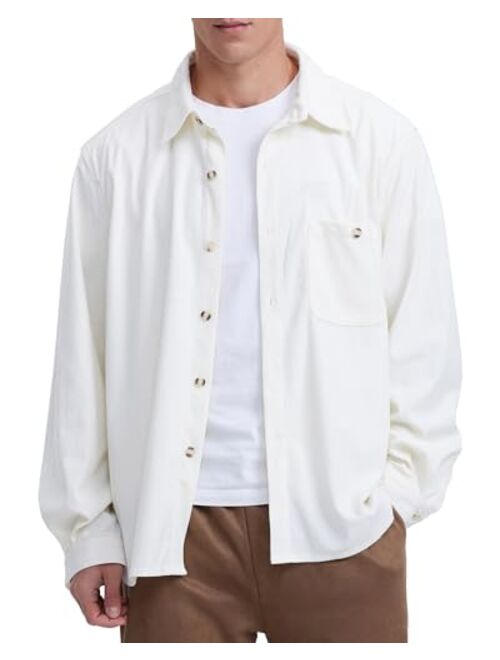 Locachy Men's Casual Corduroy Shirt Loose Button Down Corduroy Shacket Jacket