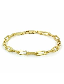 Nuragold 14k Yellow Gold 6mm Paperclip Elongated Rolo Cable Link Chain Bracelet, Womens Jewelry Lobster Clasp 7" 7.5" 8"