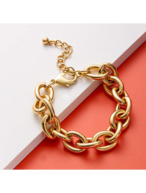 Gold Bracelets for Women - Lane Woods 14k Gold Plated Chunky Thick Large Link Chain Bracelet