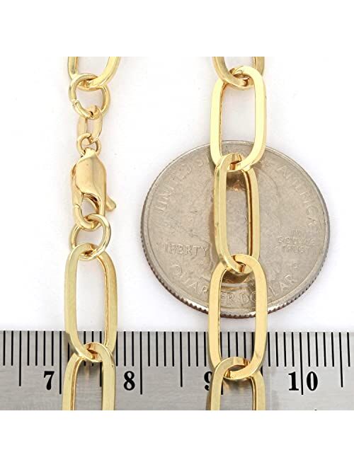 Nuragold 14k Yellow Gold 7mm Paperclip Elongated Rolo Cable Link Chain Bracelet, Womens Jewelry Lobster Clasp 7" 7.5" 8"