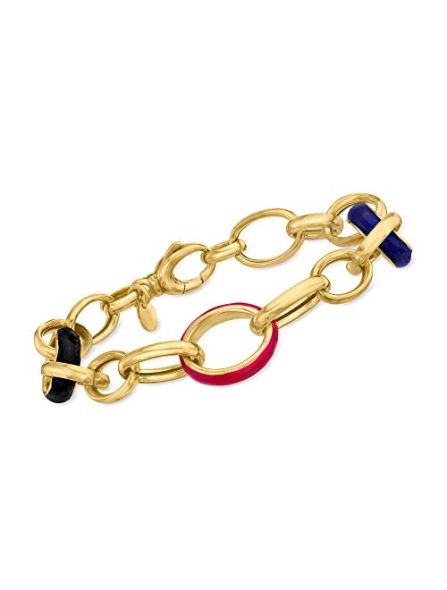 Ross-Simons Italian Multicolored Enamel Cable-Link Bracelet in 18kt Gold Over Sterling