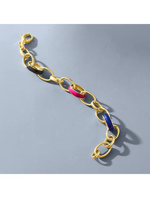 Ross-Simons Italian Multicolored Enamel Cable-Link Bracelet in 18kt Gold Over Sterling