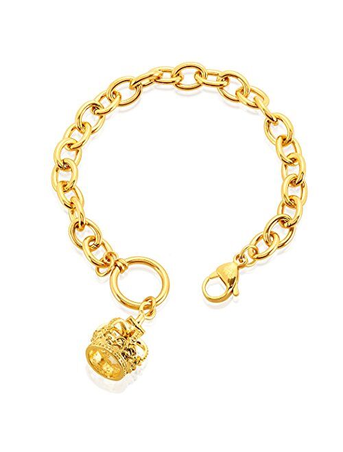 West Coast Jewelry | ELYA High Polish Crown Charm Stainless Steel Cable Chain Bracelet