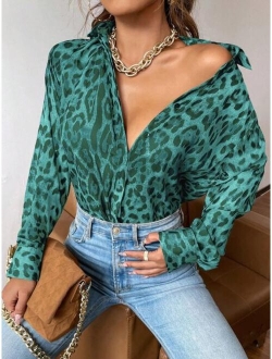 SHEIN Priv Leopard Print Button Up Shirt