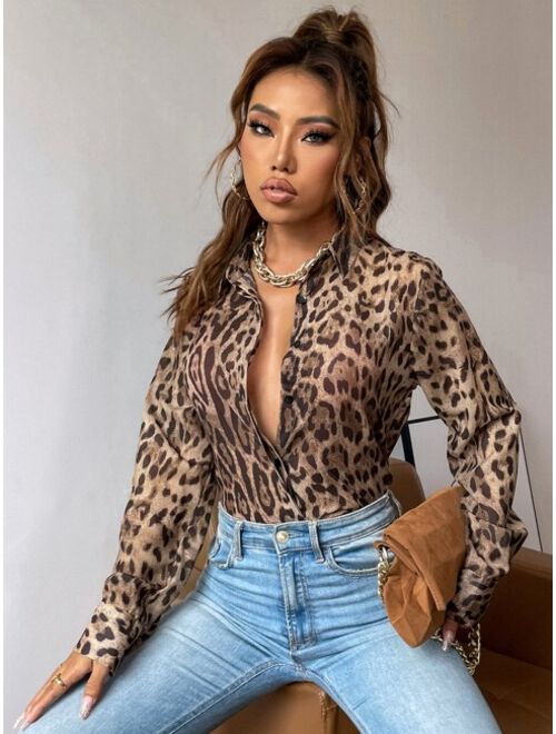 SHEIN Priv Leopard Print Button Up Shirt