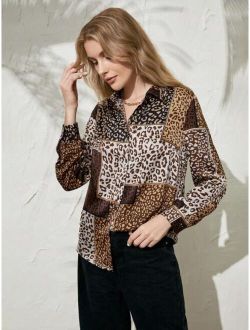Anewsta Leopard Print Button Front Shirt