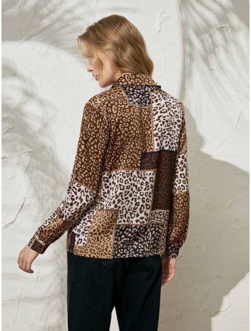 Shein Anewsta Leopard Print Button Front Shirt