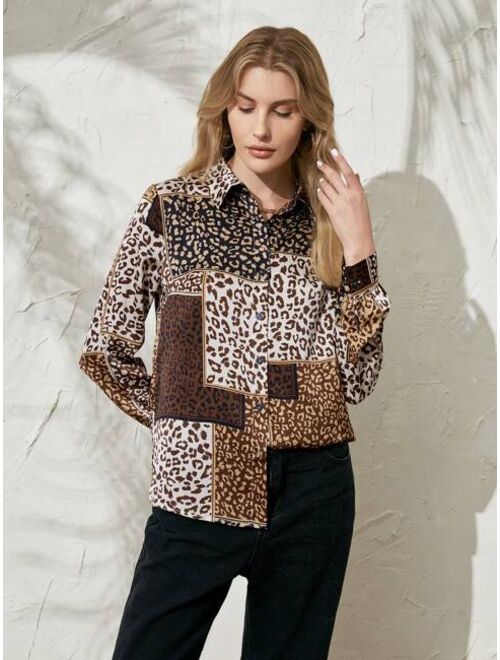 Shein Anewsta Leopard Print Button Front Shirt
