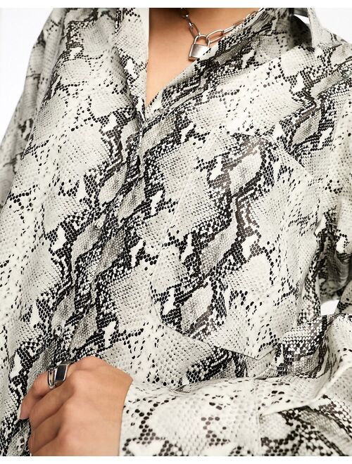 ASOS DESIGN oversized PU shirt in snake print